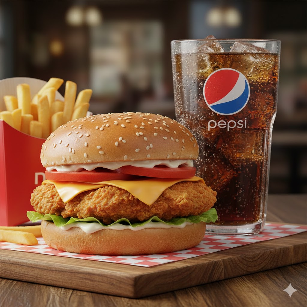 Combo Burger Gà Khoai Pepsi